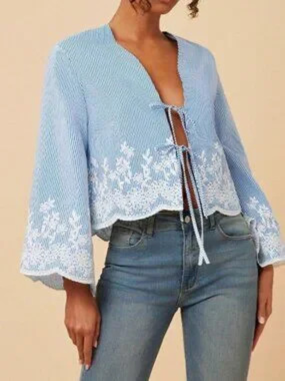 Blue And White Casual Women's Blouse